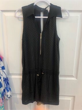Cache Black Sleeveless Collared romper with Gold Snap Detail